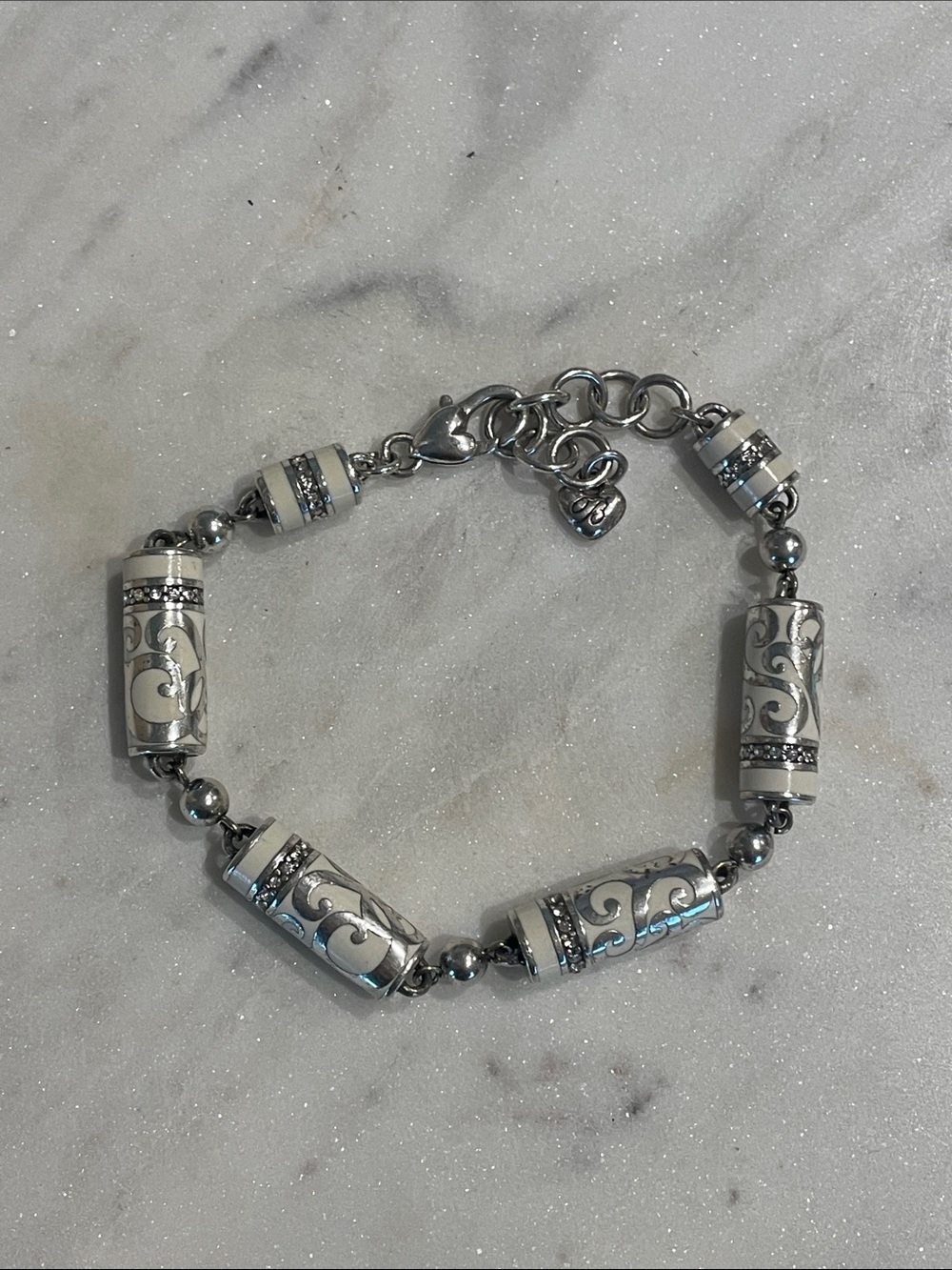Brighton Rare Find Cream and Silver Scroll Bracelet with Crystals